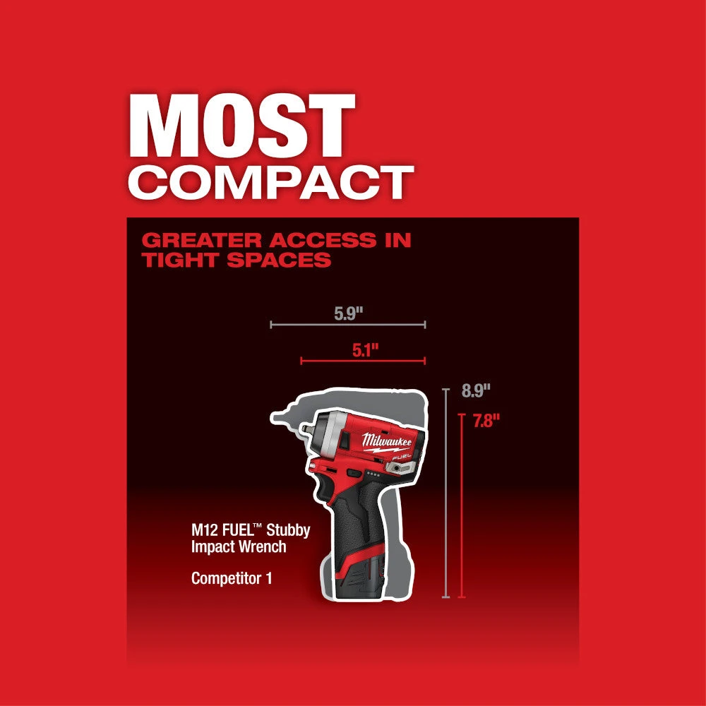 Milwaukee M12 2552-20 M12 FUEL 12V 1/4-Inch Stubby Impact Wrench - Bare Tool Tools & Equipment 5 Milwaukee M12 2552-20 M12 FUEL 12V 1/4-Inch Stubby Impact Wrench - Bare Tool Tools & Equipment