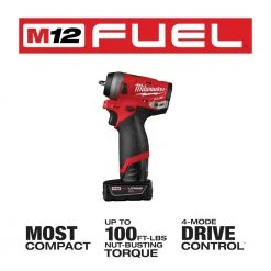 Milwaukee M12 2552-22 M12 FUEL 12V 1/4-Inch Cordless Stubby Impact Wrench Kit