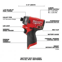 Milwaukee 2553-20 M12 FUEL 12V 1/4-Inch Hex Impact Driver - Bare Tool Tools & Equipment