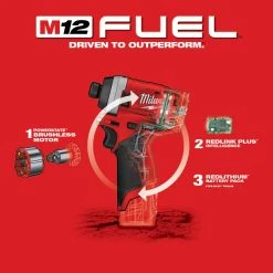 Milwaukee 2553-20 M12 FUEL 12V 1/4-Inch Hex Impact Driver - Bare Tool Tools & Equipment