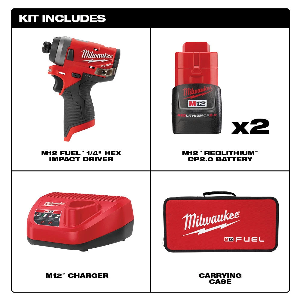 Milwaukee 2553-22 M12 FUEL 12V 1/4-Inch Hex Impact Driver Kit Tools & Equipment 4 Milwaukee 2553-22 M12 FUEL 12V 1/4-Inch Hex Impact Driver Kit Tools & Equipment