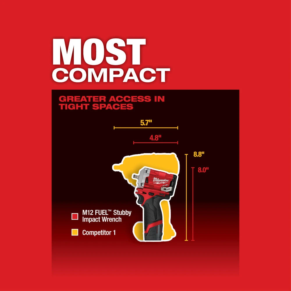 Milwaukee 2554-20 M12 FUEL 12V 3/8-Inch Stubby Impact Wrench - Bare Tool 5 Milwaukee 2554-20 M12 FUEL 12V 3/8-Inch Stubby Impact Wrench - Bare Tool