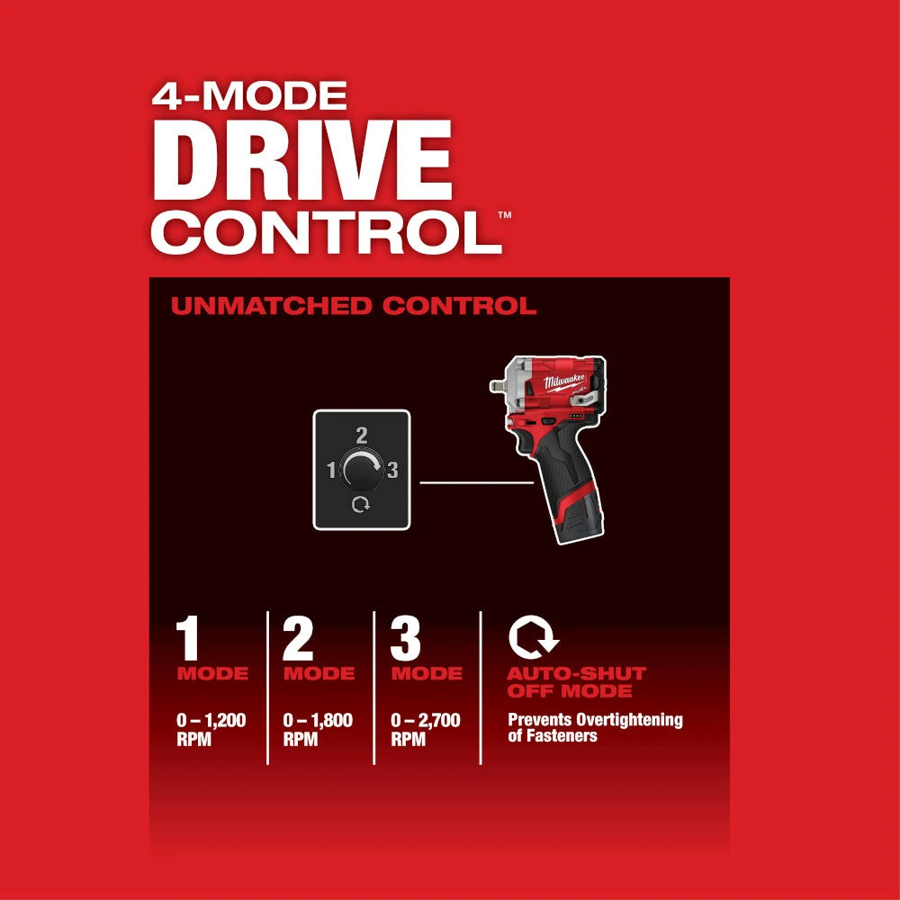 Milwaukee 2554-20 M12 FUEL 12V 3/8-Inch Stubby Impact Wrench - Bare Tool 7 Milwaukee 2554-20 M12 FUEL 12V 3/8-Inch Stubby Impact Wrench - Bare Tool