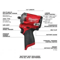 Milwaukee 2554-20 M12 FUEL 12V 3/8-Inch Stubby Impact Wrench - Bare Tool 20 Milwaukee 2554-20 M12 FUEL 12V 3/8-Inch Stubby Impact Wrench - Bare Tool