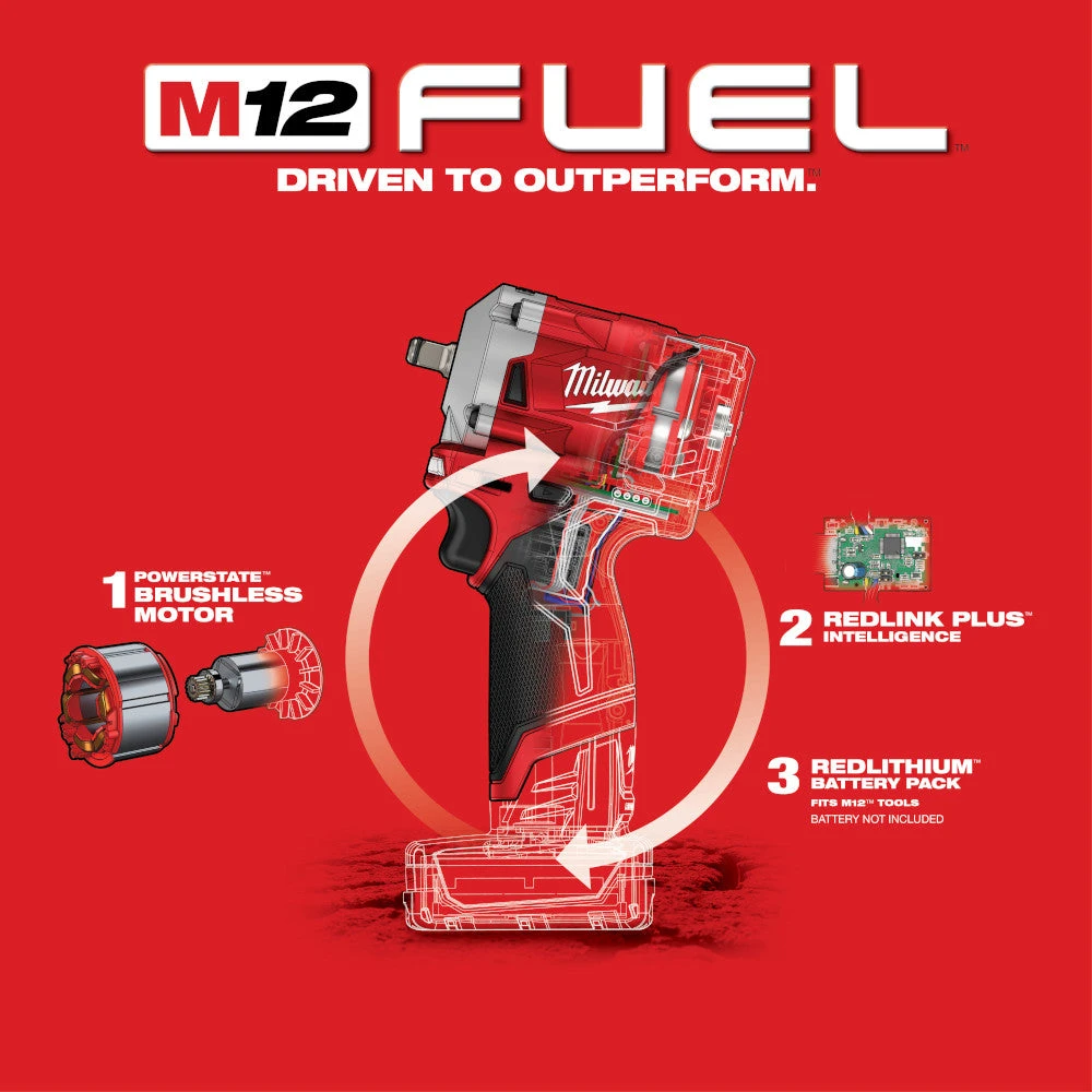 Milwaukee 2554-20 M12 FUEL 12V 3/8-Inch Stubby Impact Wrench - Bare Tool 9 Milwaukee 2554-20 M12 FUEL 12V 3/8-Inch Stubby Impact Wrench - Bare Tool