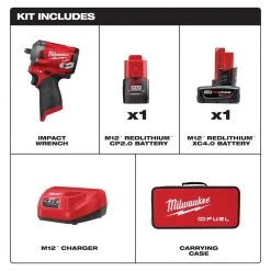 Milwaukee M12 2554-22 M12 FUEL 12V 3/8-Inch Cordless Stubby Impact Wrench Kit Tools & Equipment
