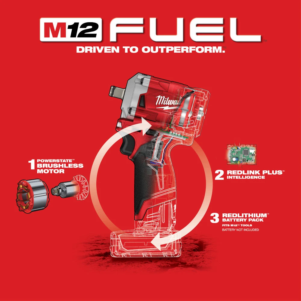 Tools & Equipment Milwaukee M12 2555-20 M12 FUEL 12V 1/2-Inch Stubby Impact Wrench - Bare Tool 8 Tools & Equipment Milwaukee M12 2555-20 M12 FUEL 12V 1/2-Inch Stubby Impact Wrench - Bare Tool
