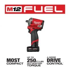 Milwaukee M12 2555-22 M12 FUEL 12V 1/2-Inch Cordless Stubby Impact Wrench Kit