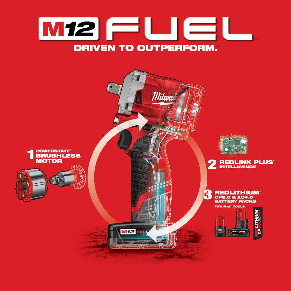 Tools & Equipment Milwaukee 2555P-22 M12 FUEL 12V 1/2-Inch Stubby Pin Impact Wrench Kit 9 Tools & Equipment Milwaukee 2555P-22 M12 FUEL 12V 1/2-Inch Stubby Pin Impact Wrench Kit