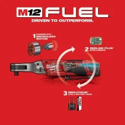 Milwaukee 2557-22 M12 FUEL 12V 3/8-Inch 55-Ft-Lbs. Li-Ion Cordless Ratchet Kit Tools & Equipment