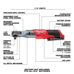 Milwaukee 2558-20 M12 FUEL 12V 1/2-Inch 60-Ft-Lbs. Cordless Ratchet - Bare Tool 21 Milwaukee 2558-20 M12 FUEL 12V 1/2-Inch 60-Ft-Lbs. Cordless Ratchet - Bare Tool