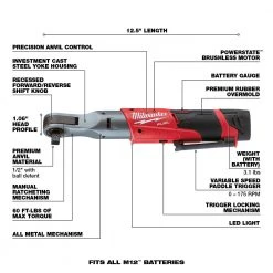 Milwaukee 2558-22 M12 FUEL 12V 1/2-Inch 60-Ft-Lbs. Li-Ion Cordless Ratchet Kit