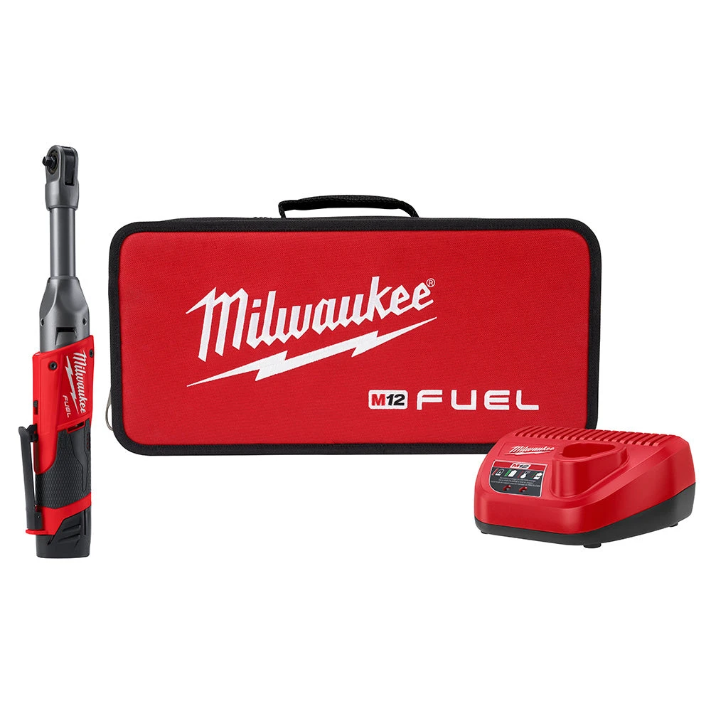 Milwaukee 2559-21 M12 FUEL 12V 1/4 Inch Extended Reach Ratchet Kit with 2.0 AH Battery | Compact & Powerful 3 Tools & Equipment Milwaukee 2559-21 M12 FUEL 12V 1/4 Inch Extended Reach Ratchet 2.0 AH Kit