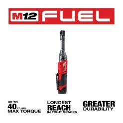Milwaukee 2559-21 M12 FUEL 12V 1/4 Inch Extended Reach Ratchet Kit with 2.0 AH Battery | Compact & Powerful 18 Tools & Equipment Milwaukee 2559-21 M12 FUEL 12V 1/4 Inch Extended Reach Ratchet 2.0 AH Kit