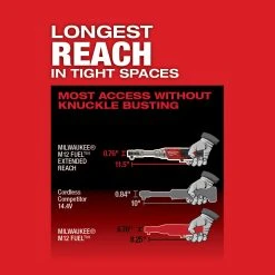 Milwaukee 2560-20 M12 FUEL 12V 3/8 Inch Extended Reach Ratchet Bare Tool 18 Milwaukee 2560-20 M12 FUEL 12V 3/8 Inch Extended Reach Ratchet Bare Tool