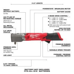 Tools & Equipment Milwaukee 2564-20 M12 FUEL 12V 3/8" Cordless Right Angle Impact Wrench-Bare Tool 19 Tools & Equipment Milwaukee 2564-20 M12 FUEL 12V 3/8