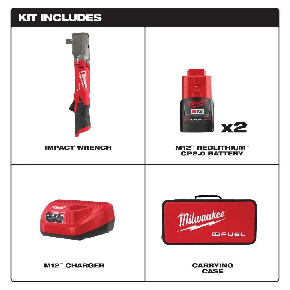Tools & Equipment Milwaukee 2565P-22 M12 FUEL 12V 1/2" Cordless Right Angle Impact Wrench Kit 4 Tools & Equipment Milwaukee 2565P-22 M12 FUEL 12V 1/2" Cordless Right Angle Impact Wrench Kit