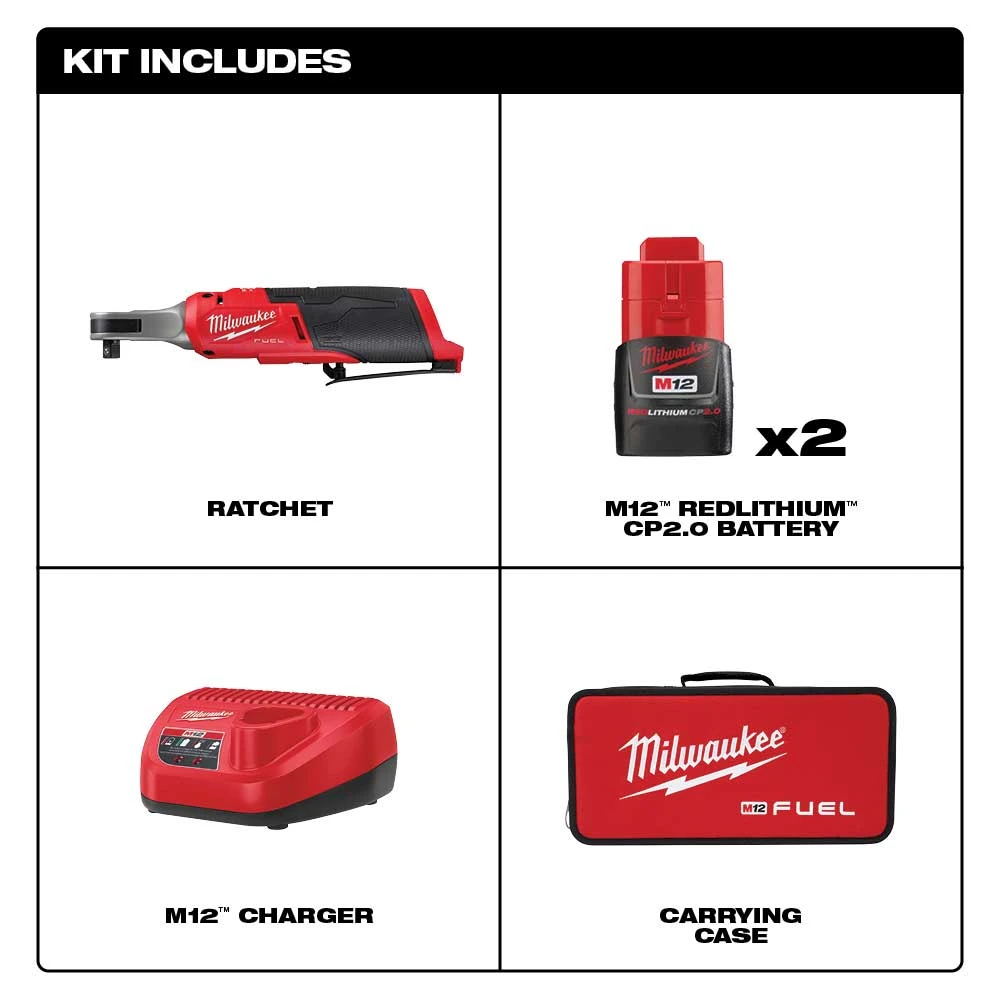 Tools & Equipment Milwaukee 2567-22 M12 FUEL 12V 3/8" Brushless Li-Ion High Speed Ratchet Kit 4 Tools & Equipment Milwaukee 2567-22 M12 FUEL 12V 3/8" Brushless Li-Ion High Speed Ratchet Kit