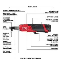 Tools & Equipment Milwaukee 2567-22 M12 FUEL 12V 3/8" Brushless Li-Ion High Speed Ratchet Kit 17 Tools & Equipment Milwaukee 2567-22 M12 FUEL 12V 3/8