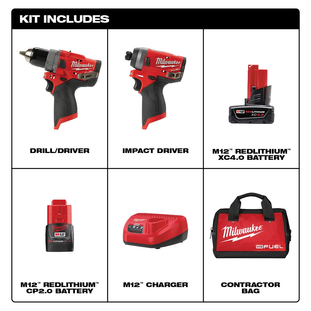 Milwaukee 2596-22 M12 FUEL 12V 2-Tool Drill Driver/Hex Impact Driver Combo Kit - Power Tools Combo Kit 4 Milwaukee 2596-22 M12 FUEL 12V 2-Tool Drill Driver/Hex Impact Driver Combo Kit
