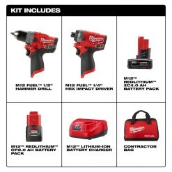 Milwaukee 2598-22 M12 FUEL 12V 2-Tool Hammer Drill And Impact Driver Combo Kit