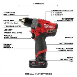 Milwaukee 2598-22 M12 FUEL 12V 2-Tool Hammer Drill And Impact Driver Combo Kit 16 Milwaukee 2598-22 M12 FUEL 12V 2-Tool Hammer Drill And Impact Driver Combo Kit