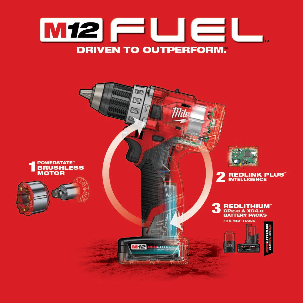 Milwaukee 2598-22 M12 FUEL 12V 2-Tool Hammer Drill And Impact Driver Combo Kit 9 Milwaukee 2598-22 M12 FUEL 12V 2-Tool Hammer Drill And Impact Driver Combo Kit