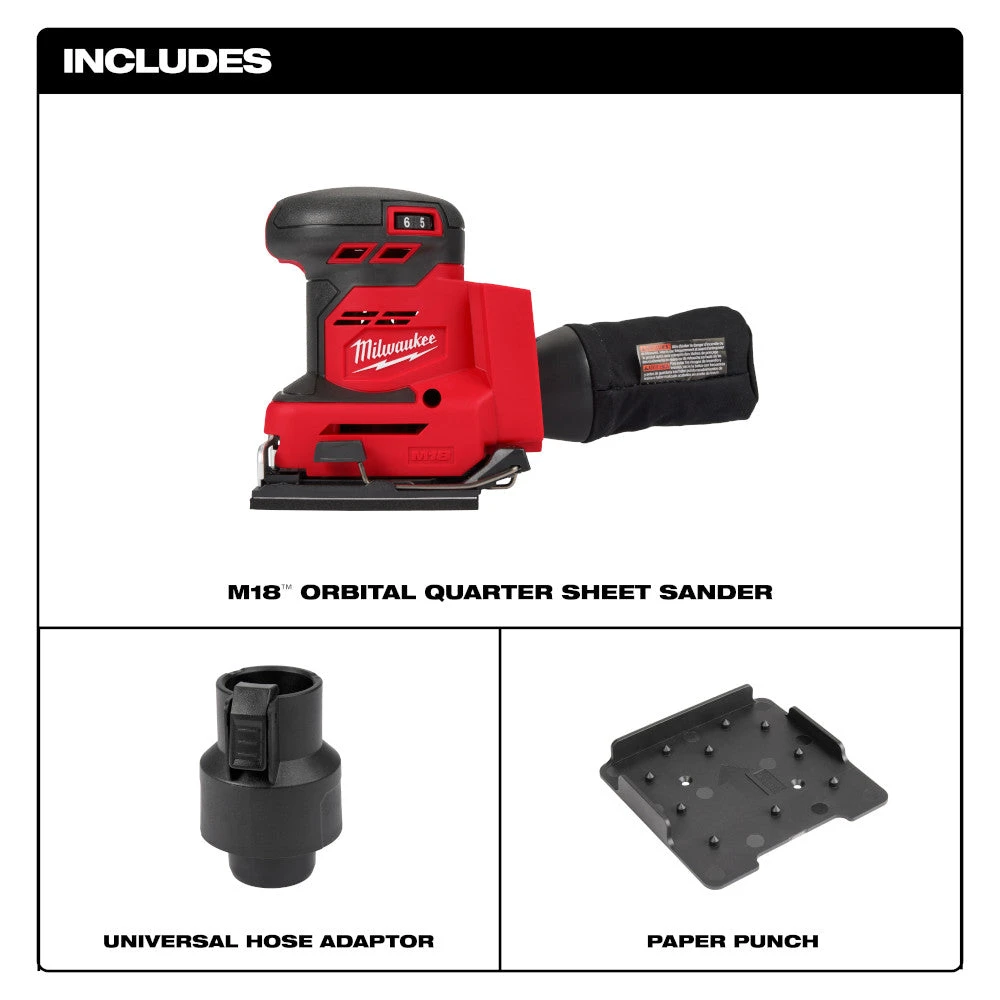 Milwaukee 2649-20 M18 18V Cordless Orbital Sheet Sander - Bare Tool | 1/4" Sheet Size | Power Tools & Equipment 4 Tools & Equipment Milwaukee 2649-20 M18 18V 1/4" Cordless Orbital Sheet Sander - Bare Tool