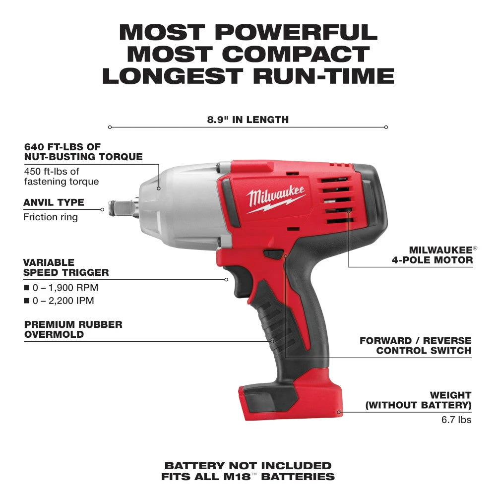 Tools & Equipment Milwaukee 2663-20 M18 18V 1/2-Inch High-Torque Impact Wrench - Bare Tool 4 Tools & Equipment Milwaukee 2663-20 M18 18V 1/2-Inch High-Torque Impact Wrench - Bare Tool