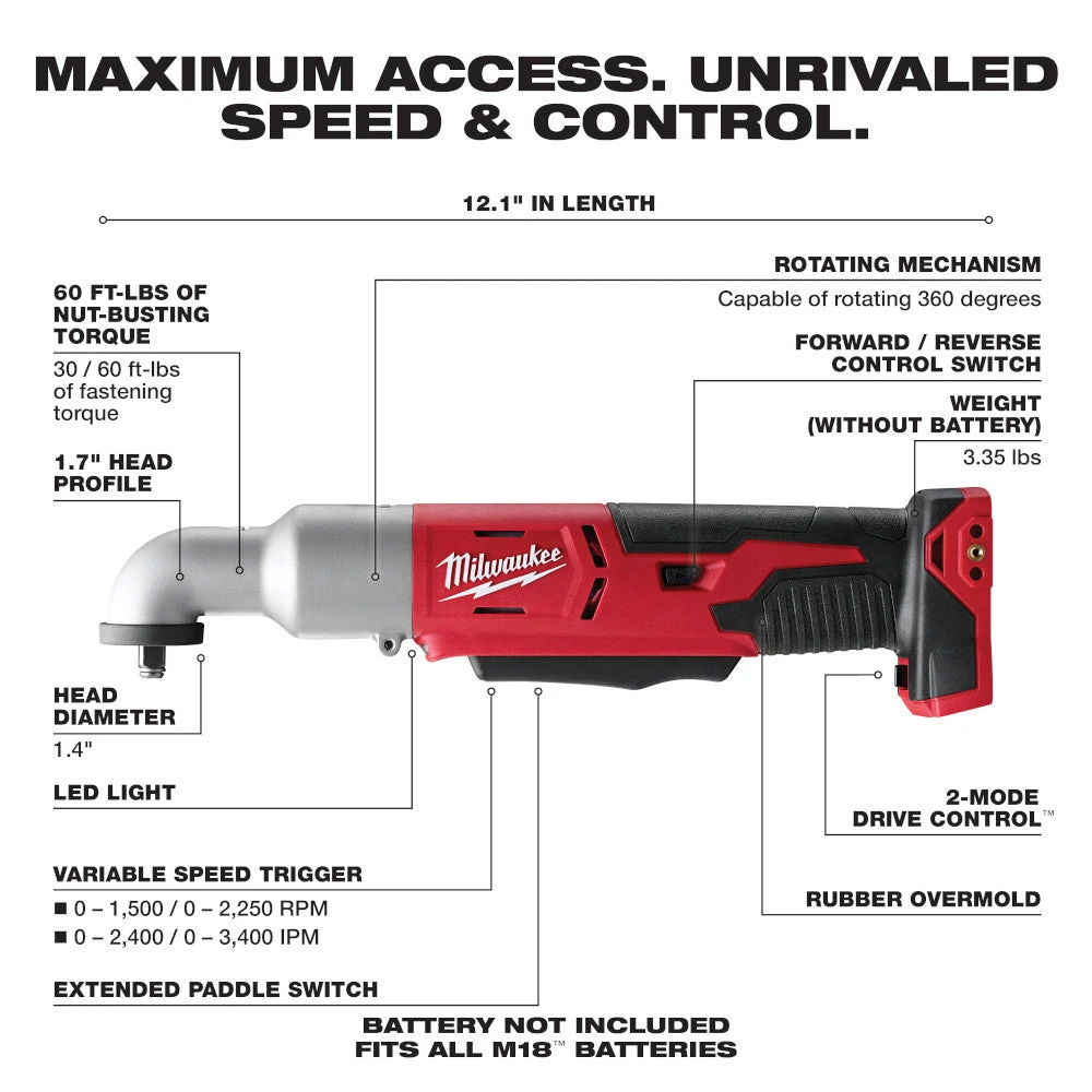 Milwaukee 2668-20 M18 18V 3/8-Inch Right Angle Impact Wrench - Bare Tool Tools & Equipment 4 Milwaukee 2668-20 M18 18V 3/8-Inch Right Angle Impact Wrench - Bare Tool Tools & Equipment