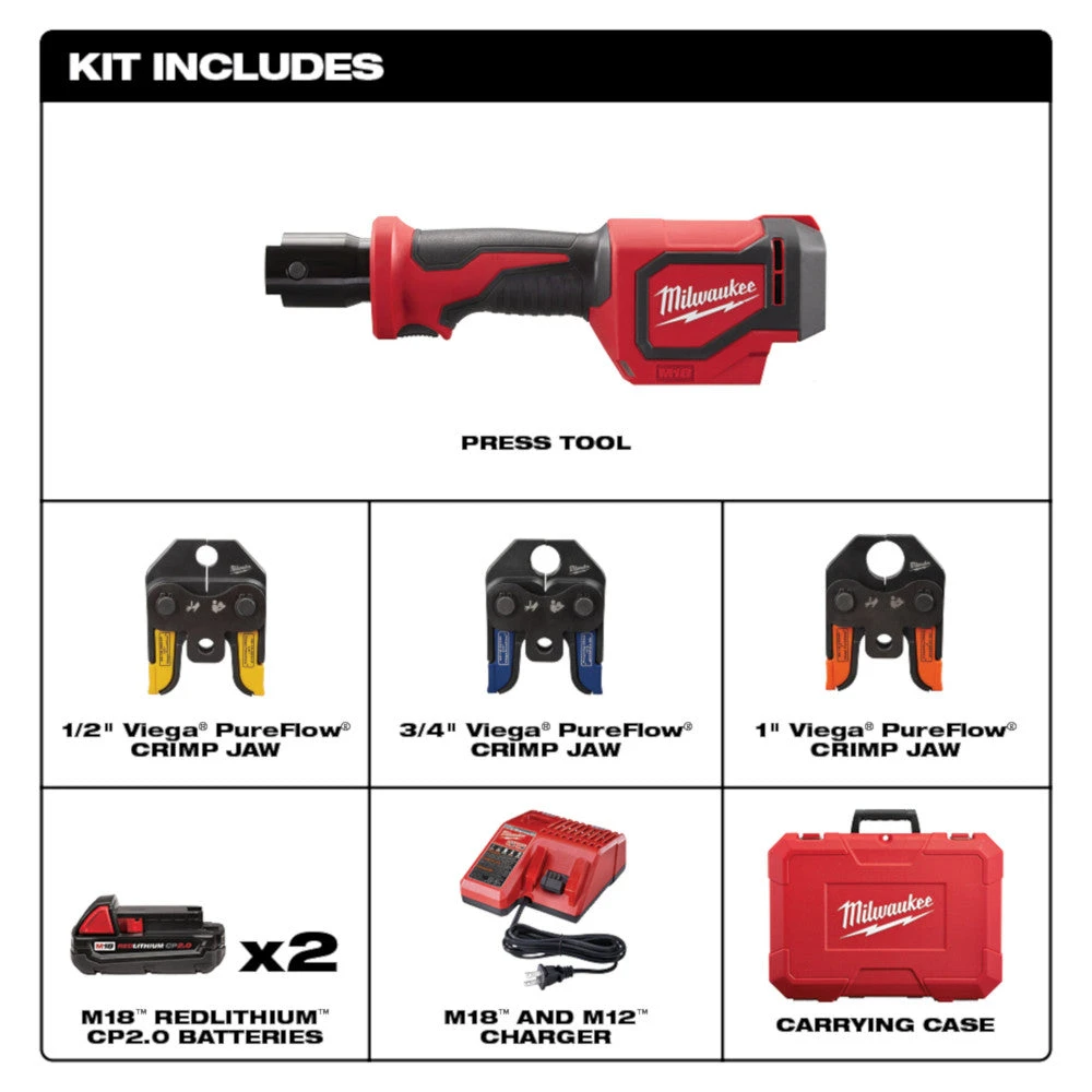 Milwaukee 2674-22P M18 18V Li-Ion Short Throw Press Tool Kit with PEX Crimp Jaws - Tools & Equipment 4 Tools & Equipment Milwaukee 2674-22P M18 18V Li-Ion Short Throw Press Tool Kit W/ PEX Crimp Jaws