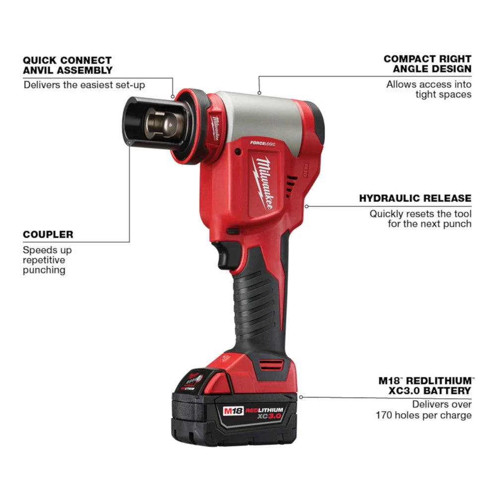 Milwaukee 2676-22 M18 18V FORCE LOGIC 10T Knockout Tool Kit with 1/2" - 2" Capacity - Electrician Specialty Tool 6 Tools & Equipment Milwaukee 2676-22 M18 18V FORCE LOGIC 10T Knockout Tool Kit W/ 1/2" -2" Capacity