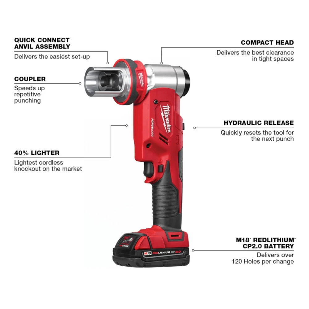 Milwaukee 2677-21 M18 18V FORCE LOGIC 6T Knockout Tool Kit with 1/2" - 4" Capacity | Electrician Specialty Tools 6 Milwaukee 2677-21 M18 18V FORCE LOGIC 6T Knockout Tool Kit W/ 1/2" - 4" Capacity Tools & Equipment