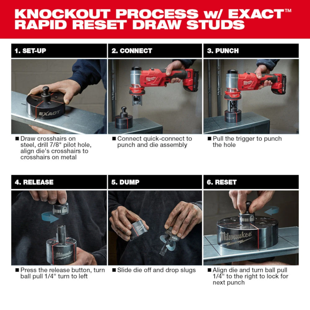 Milwaukee 2677-21 M18 18V FORCE LOGIC 6T Knockout Tool Kit with 1/2" - 4" Capacity | Electrician Specialty Tools 10 Milwaukee 2677-21 M18 18V FORCE LOGIC 6T Knockout Tool Kit W/ 1/2" - 4" Capacity Tools & Equipment