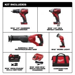 Tools & Equipment Milwaukee 2696-24 M18 18V Cordless Power Lithium-Ion 4-Tool Combo Kit