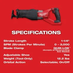 Milwaukee 2722-20 M18 FUEL 18V 1-1/4-Inch Reciprocating Saw - Bare Tool Tools & Equipment