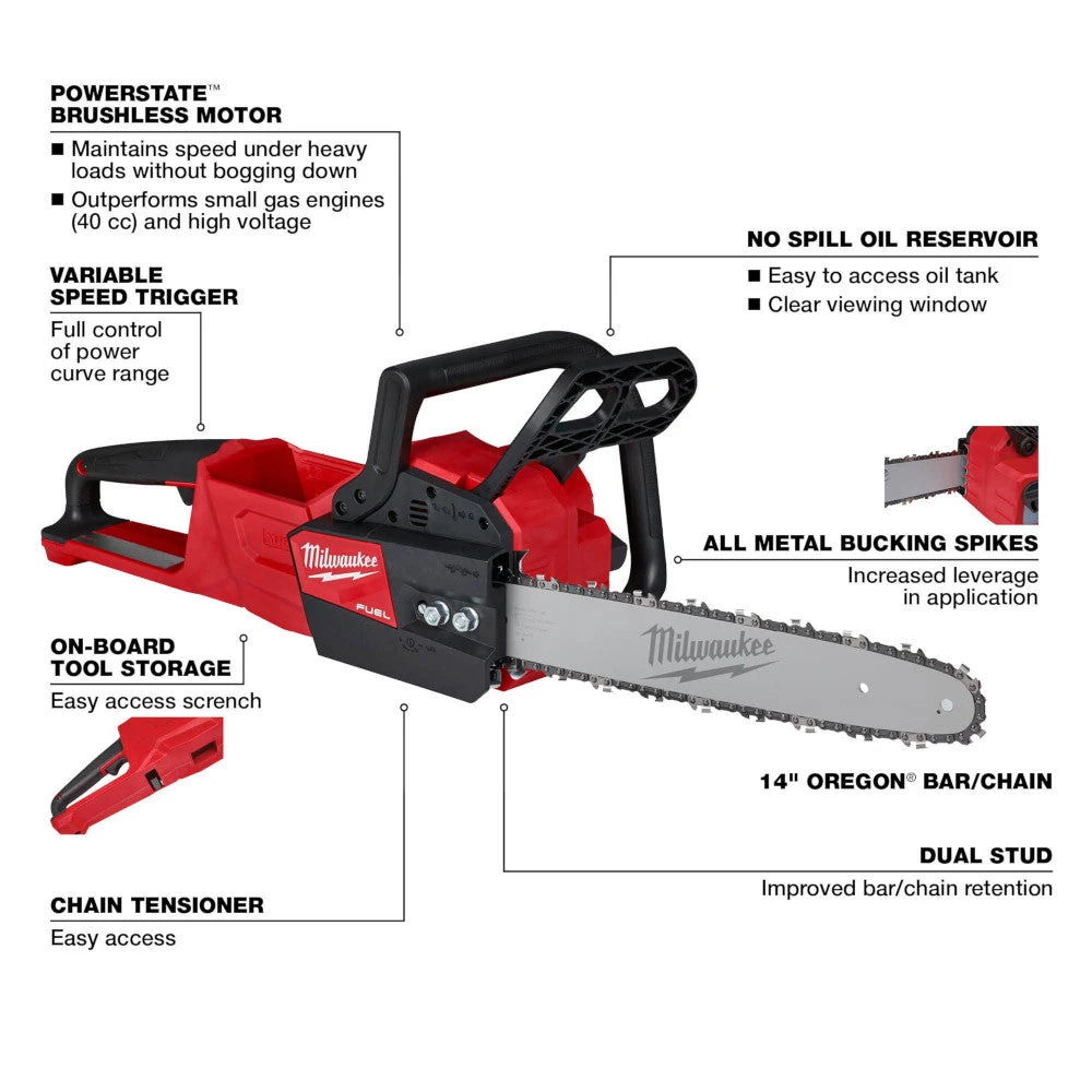 Milwaukee 2727-20C M18 FUEL 14" Ergonomic Cordless Chainsaw - Bare Tool for Lawn & Outdoor Power Tools 5 Milwaukee 2727-20C M18 FUEL 14" Ergonomic Cordless Chainsaw - Bare Tool Lawn & Outdoor Power