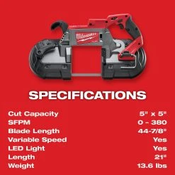 Milwaukee 2729-20 M18 FUEL 18V Deep Cut Band Saw W/ Blade - Bare Tool 21 Milwaukee 2729-20 M18 FUEL 18V Deep Cut Band Saw W/ Blade - Bare Tool