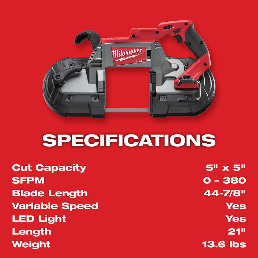 Milwaukee 2729-20 M18 FUEL 18V Deep Cut Band Saw W/ Blade - Bare Tool 9 Milwaukee 2729-20 M18 FUEL 18V Deep Cut Band Saw W/ Blade - Bare Tool