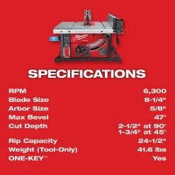 Milwaukee 2736-20 M18 FUEL 18V 8-1/4-Inch One-Key Cordless Table Saw - Bare Tool Tools & Equipment