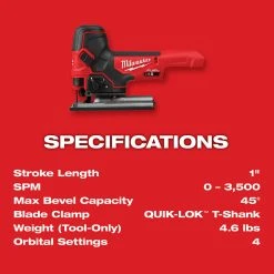Milwaukee 2737B-20 M18 FUEL 18V Cordless Barrel Grip Jig Saw - Bare Tool Tools & Equipment
