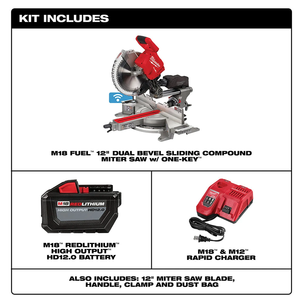 Milwaukee 2739-21HD M18 FUEL 18V 12" Dual Bevel Sliding Compound Miter Saw Kit - Power Tools & Saws 4 Saws Milwaukee 2739-21HD M18 FUEL 18V 12" Dual Bevel Sliding Compound Miter Saw Kit