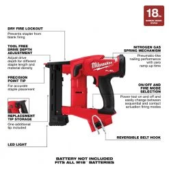 Milwaukee 2749-20 M18 FUEL 18V 18-Gauge 1/4" Narrow Crown Stapler - Bare Tool Tools & Equipment 24 Milwaukee 2749-20 M18 FUEL 18V 18-Gauge 1/4