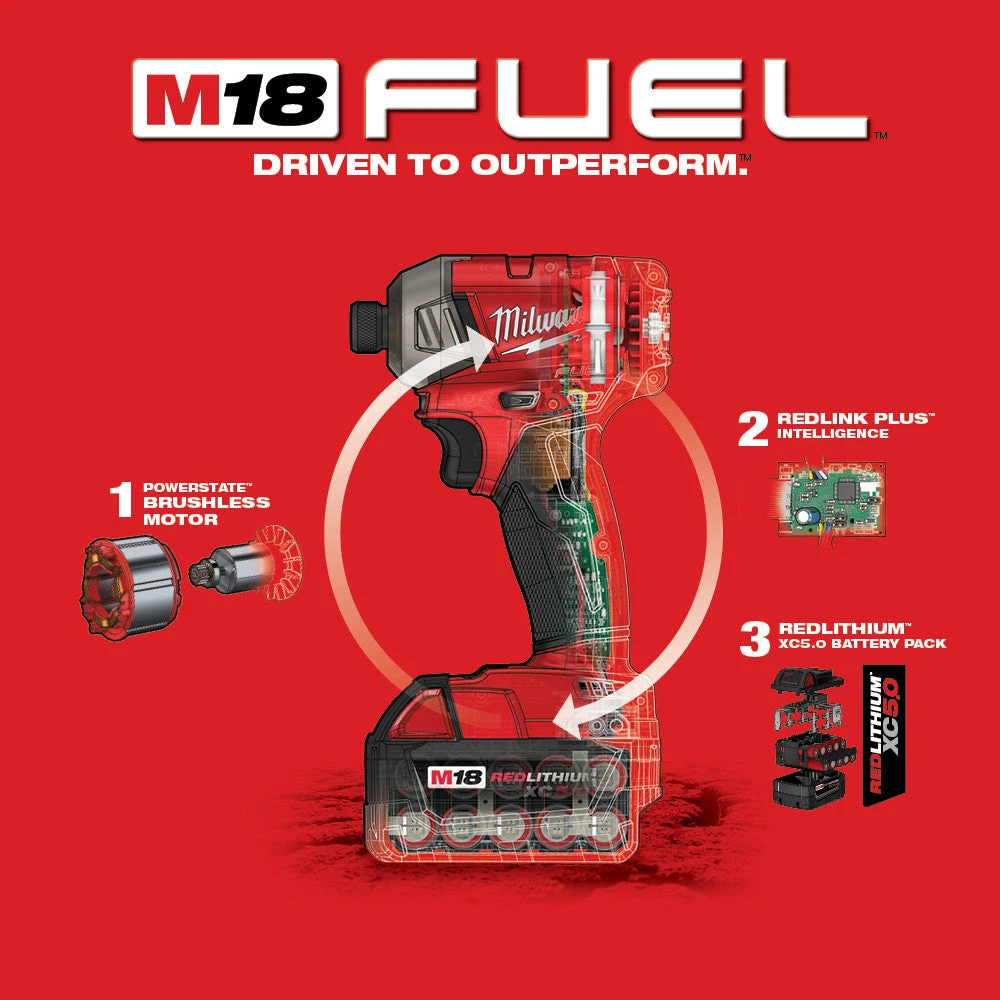 Milwaukee 2760-22 M18 FUEL 18V 1/4 In. Hex Hydraulic Impact Driver Tool Kit Tools & Equipment 9 Milwaukee 2760-22 M18 FUEL 18V 1/4 In. Hex Hydraulic Impact Driver Tool Kit Tools & Equipment