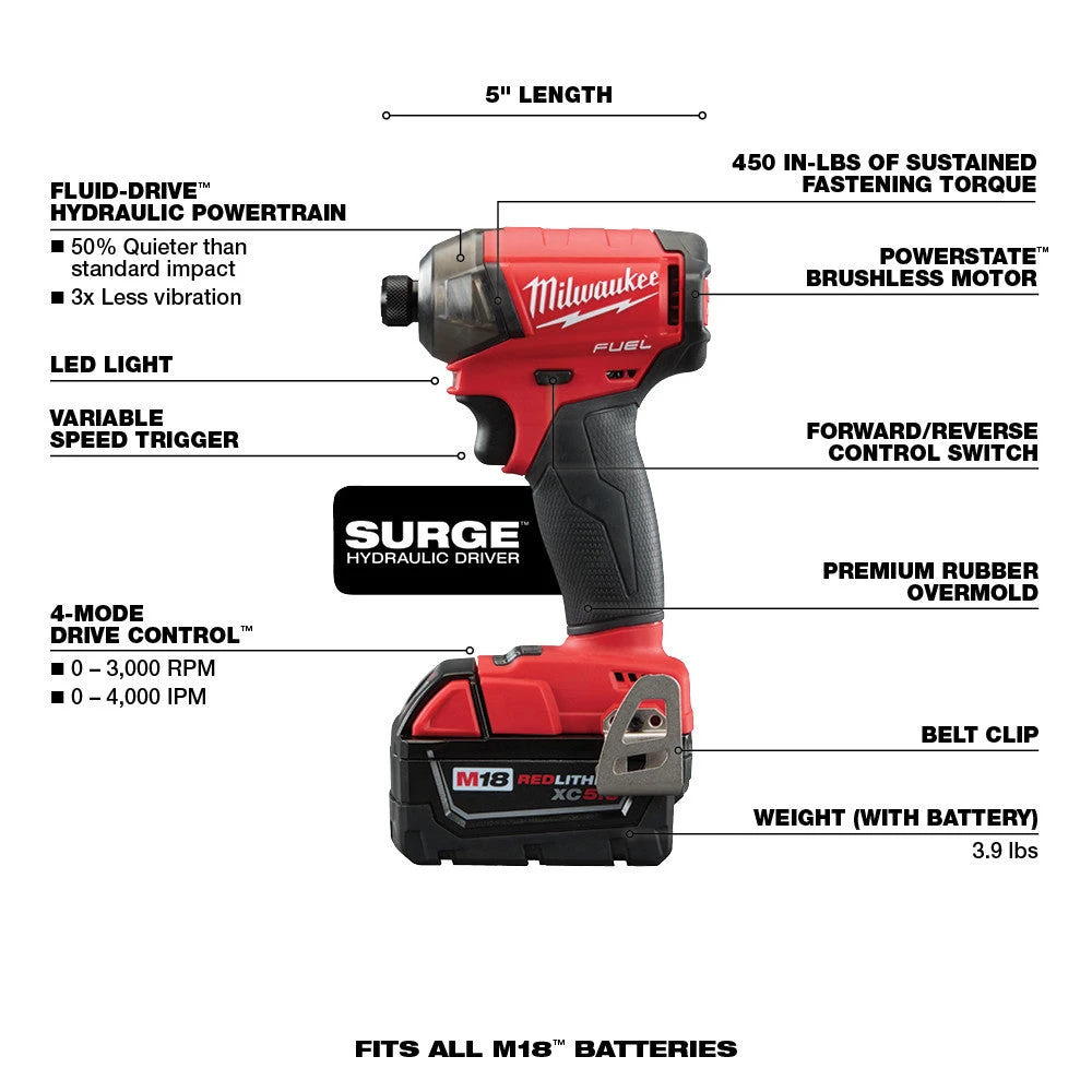 Milwaukee 2760-22 M18 FUEL 18V 1/4 In. Hex Hydraulic Impact Driver Tool Kit Tools & Equipment 10 Milwaukee 2760-22 M18 FUEL 18V 1/4 In. Hex Hydraulic Impact Driver Tool Kit Tools & Equipment