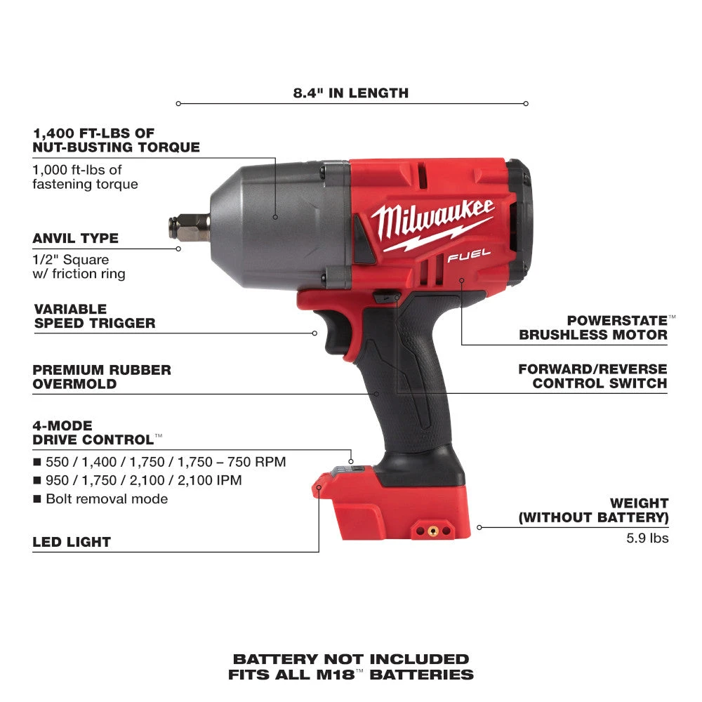 Tools & Equipment Milwaukee 2767-20 M18 FUEL 18V 1/2-Inch Friction Ring Impact Wrench - Bare Tool 9 Tools & Equipment Milwaukee 2767-20 M18 FUEL 18V 1/2-Inch Friction Ring Impact Wrench - Bare Tool