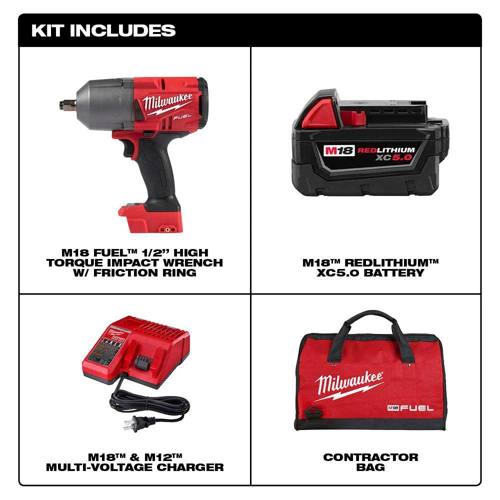 Tools & Equipment Milwaukee 2767-21B M18 FUEL 18V 1/2" High Torque Impact Wrench Kit W/ Bag 4 Tools & Equipment Milwaukee 2767-21B M18 FUEL 18V 1/2" High Torque Impact Wrench Kit W/ Bag