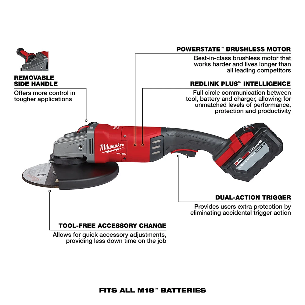 Milwaukee 2785-22HD M18 FUEL 18V 7/9-Inch Large Angle Grinder Kit with Battery and Charger 9 Milwaukee 2785-22HD M18 FUEL 18V 7/9-Inch Large Angle Grinder Kit Tools & Equipment