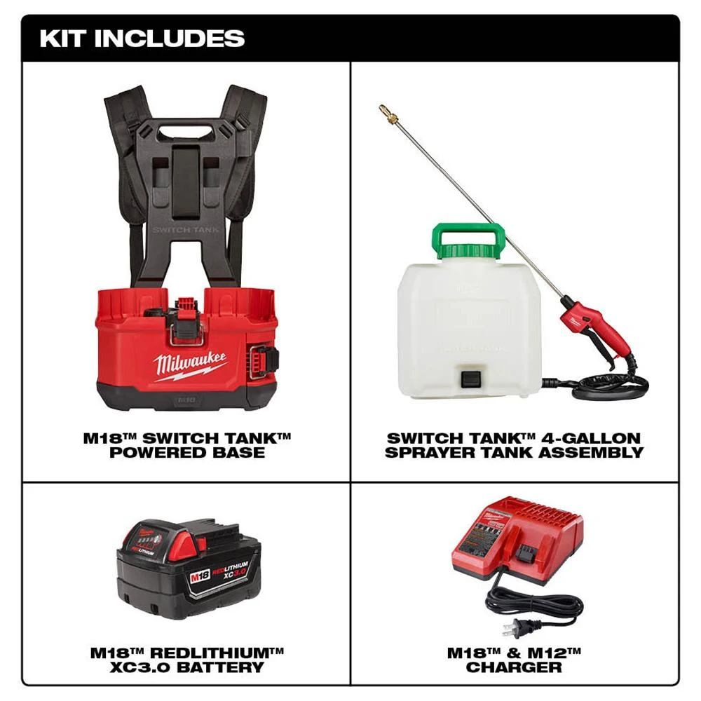 Milwaukee 2820-21PS M18 18V 4 Gallon Switch Tank Backpack Sprayer Kit - Cordless Lawn & Garden Sprayer 9 Milwaukee 2820-21PS M18 18V 4 Gallon Switch Tank Backpack Sprayer Kit