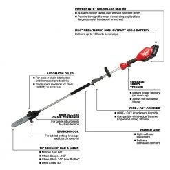 Lawn & Outdoor Power Milwaukee 2825-21PS M18 FUEL 18V 10-Inch QUIK-LOK Cordless Pole Saw Kit
